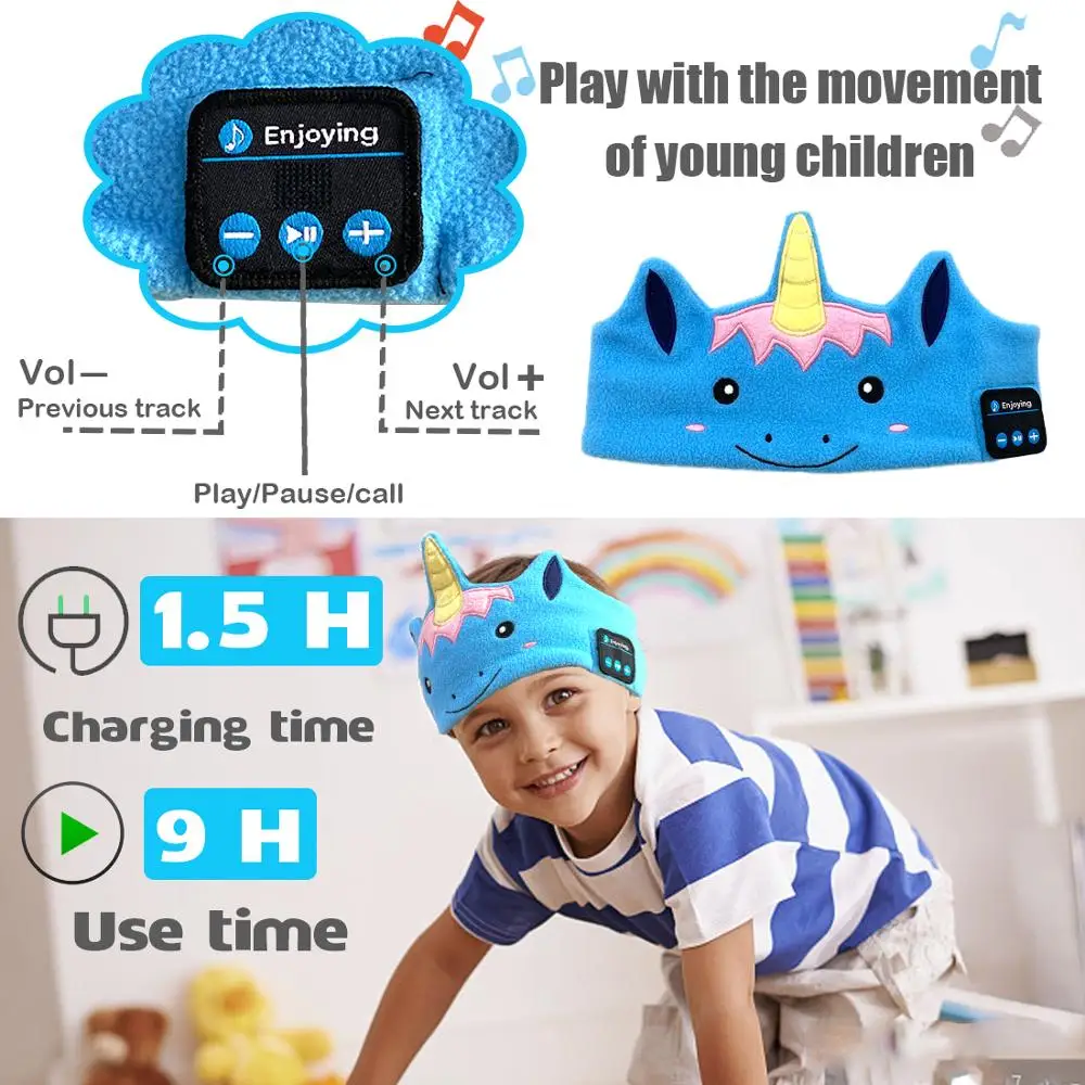 Unicorns Bluetooth 5 0 Earphone Sleep Mask Kids Headphone Soft Headband For Music Answering Phone Headset