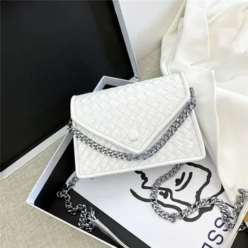 

2020 Fashion PU Leather Braided shoulder bag chain flap bags Female Small Square Bag Soft Leather Messenger Shoulder Bag black