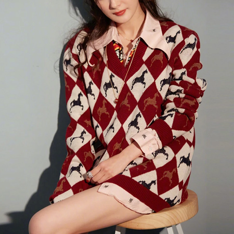 Женский свитер с длинным рукавом v-образным вырезом | Женская одежда