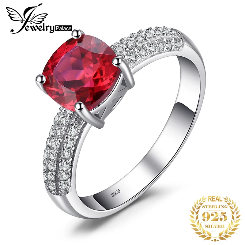 Image Hot Sale 2.6ct Pigeon Blood Red Ruby Engagement Wedding Ring Pure Solid 925 Sterling Solid Silver Square Cut Promotion Jewelry