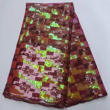

2019 African Net Lace Fabric High Quality embroidered Sequins Nigerian Lace Fabrics 5Yards Sequins French Tulle lace XA-004
