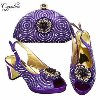 

New Coming Purple Shoes Matching With Bag African Sandal Shoes And Handbag Set For Fashion Lady 688-8 Heel Height 8CM