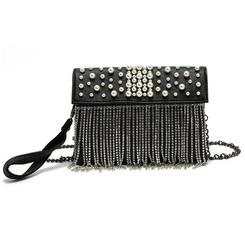 

Women'S Flap Shoulder Tote Buckle Pearl Fringe Bright Diamond Messenger Bag Casual Messenger Bag Lady