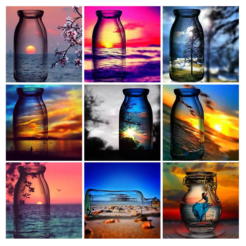 Vierkante-Kleine-Boor-5D-Diy-Landschap-Fles-Diamant-Borduurwerk-Schilderij-Diamant-Kruissteek-Handgemaakte-Moza-ek-Kunst