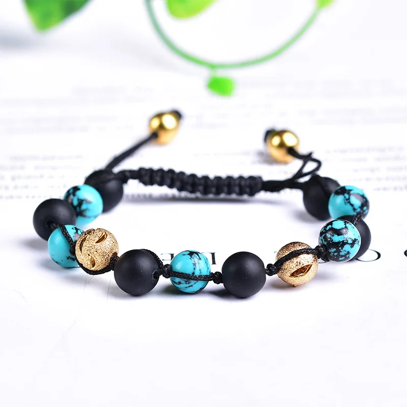 

bracelet men bracelets Natural obsidian bracelet turquoise blue ore bracelet men's bracelet retro-style frosted gold beads acces