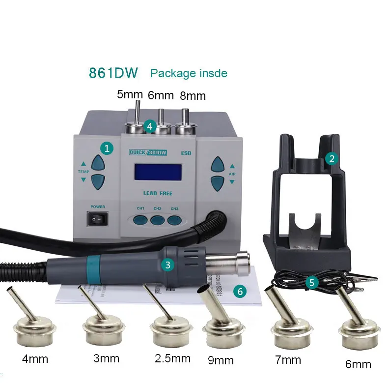 Быстрый 861DW бессвинцовый фена паяльная станция интеллектуальный цифровой дисплей 1000 Вт паяльная станция для ремонта чипа PCB