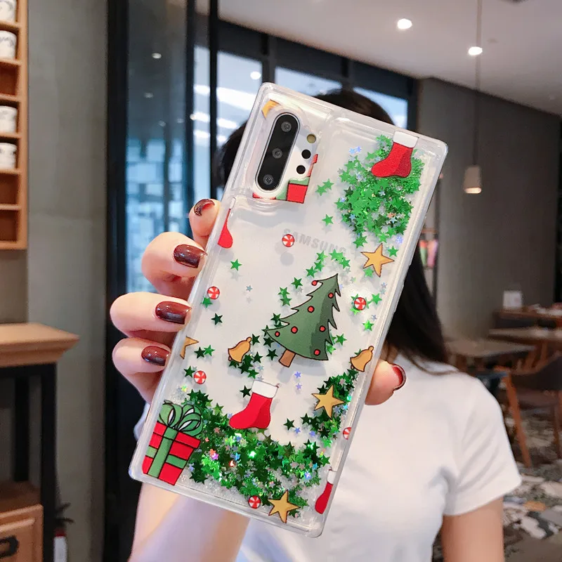 Case For Samsung Note 10 Plus S10e S10 Plus S9 S8 S7 Edge Cover Christmas Santa Claus Elk Glitter Quicksand Clear New Year Coque (2)