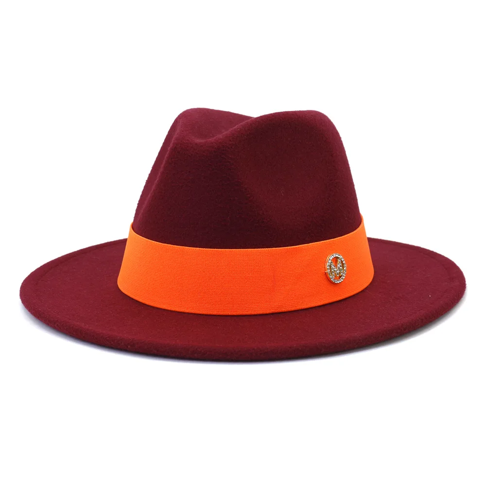 Spot Fedora new autumn and winter hat unisex orange M logo accessories Fedora felt hat jazz fashion winter hat кепка мужская cheap fedora hats