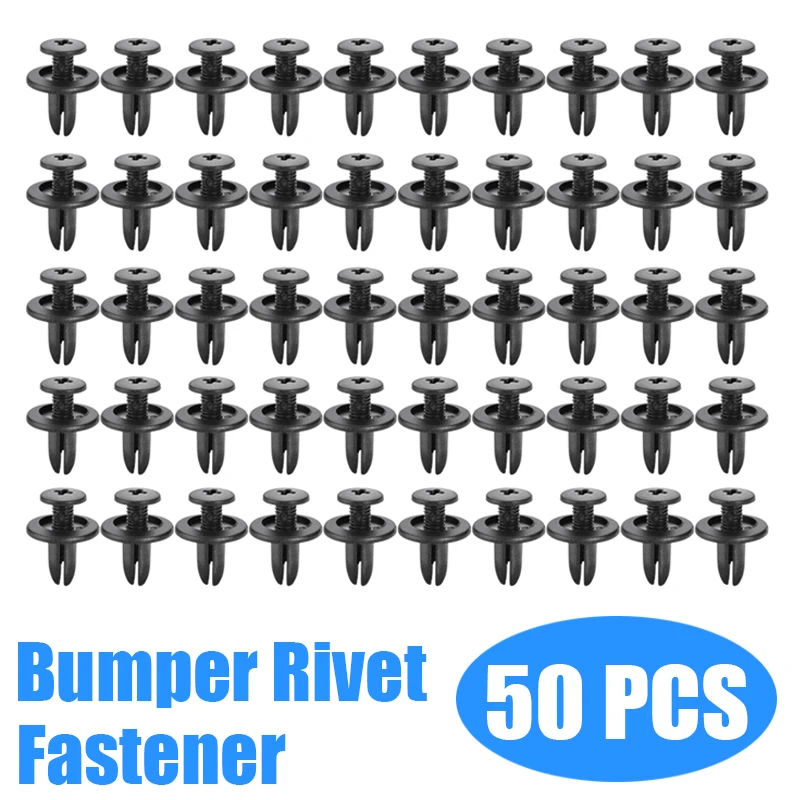 50pcs Car Bumper Fastener Plastic Rivets Trim Clip Fastener 6mm Auto Door Trim Panel Bumpers Grills Side Clips