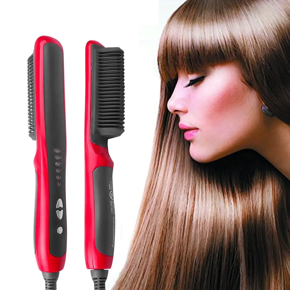

Hair Straight Electric Hair Straightener Steam Hot Comb Beard Straightener Styler Brush Hair Styling Tools