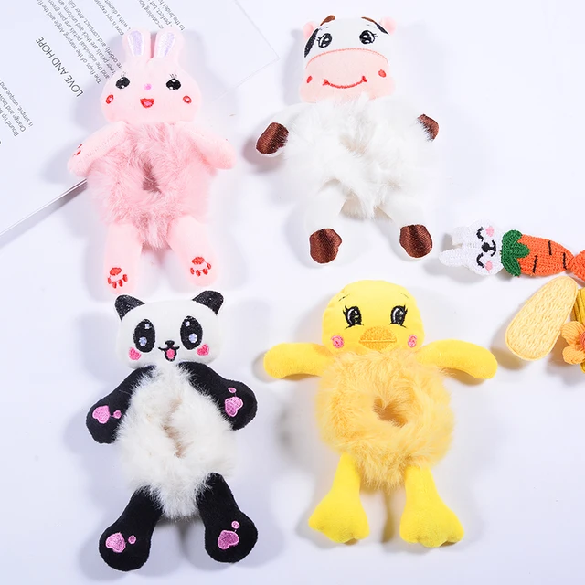 Plush Hair Band Elastic Accessories New Woman Girl Kids Cute Teddy Bear Frog Cat Rabbit Toy Rope Rubber Ties Animal Scrunchies 2
