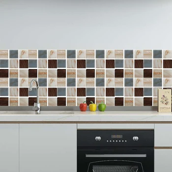 

Waterproof Mosaic Kitchen Tile Stickers 3d Self Adhesive Waterproof Bathroom Wallpaper Stickers Muraux Vinyl Wall Decals EZ254