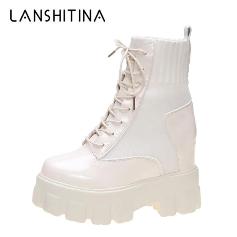 

2019 Ankle Military Boot Women Autumn Thick Bottom Motorcycle Boots High Platform Chunky Sneakers Winter Leather Mid-Calf Boots