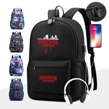 

Stranger Things Backpack USB School Bag Korean Style Teen Women Men Leisure Schoolbag Payton Lock Mochilas