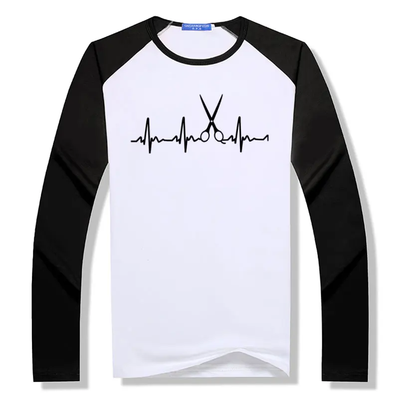 2019 New Hairdresser T Shirts Men Cool Hair Printed Shirt Long Sleeve Modal Barber T-shirts crash Shoulder insertion Tops | Мужская