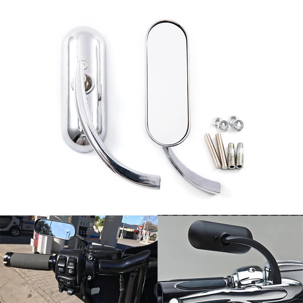 

Motorcycle Mini Oval Rearview Mirror End Side Mirrors for Harley Street Glide Sportster for Honda for Kawasaki Black/Chrome