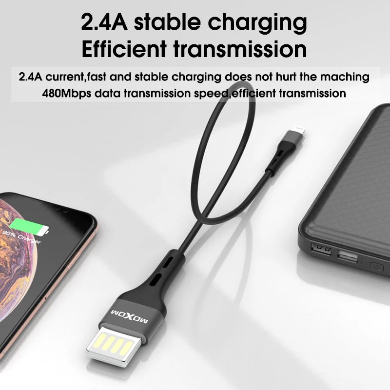 MOXOM Кабель портативного зарядного устройства 20 см Micro USB кабель для быстрой зарядки Кабель портативного зарядного устройства короткий кабель для iPhone huawei samsung xiaomi