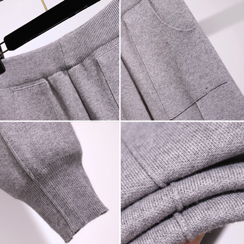 plus size spring autumn winter women clothes vintage skinny ladies high waisted knitted wide-legged pants female K0485