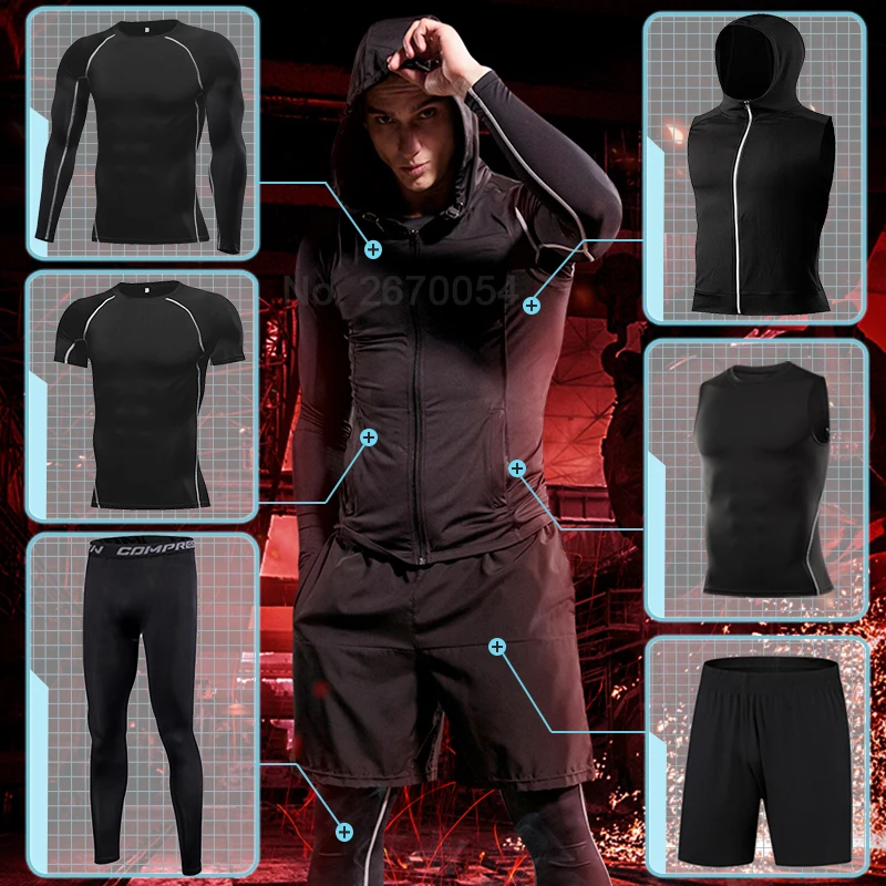 

Men's Running Sports Suit Workout Tight Sport Clothing Set Jogging Training Clothes Fitness Compression Sportswear Gym Quick Dry