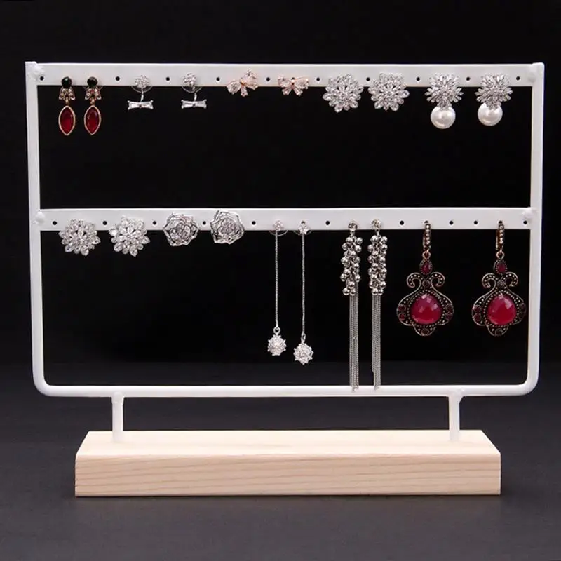 

Solid Wood Iron Frame Jewelry Hanger Wooden Base Creative Multi-Purpose Earring Holder Earring Jewelry Display Window Decoration