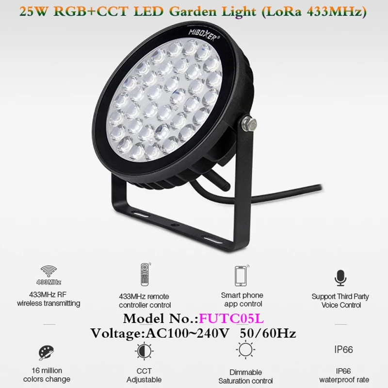 

FUTC05L 25W RGB+CCT LED Garden Light(LoRa 433MHz)IP66 100~240V garden led lamp support APP/Alexa,Google voice assistant control