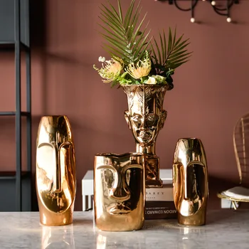 

Nordic Light Luxury Gold Face Ceramic Vase Home Window Decoration Vase Flower Art Decoration