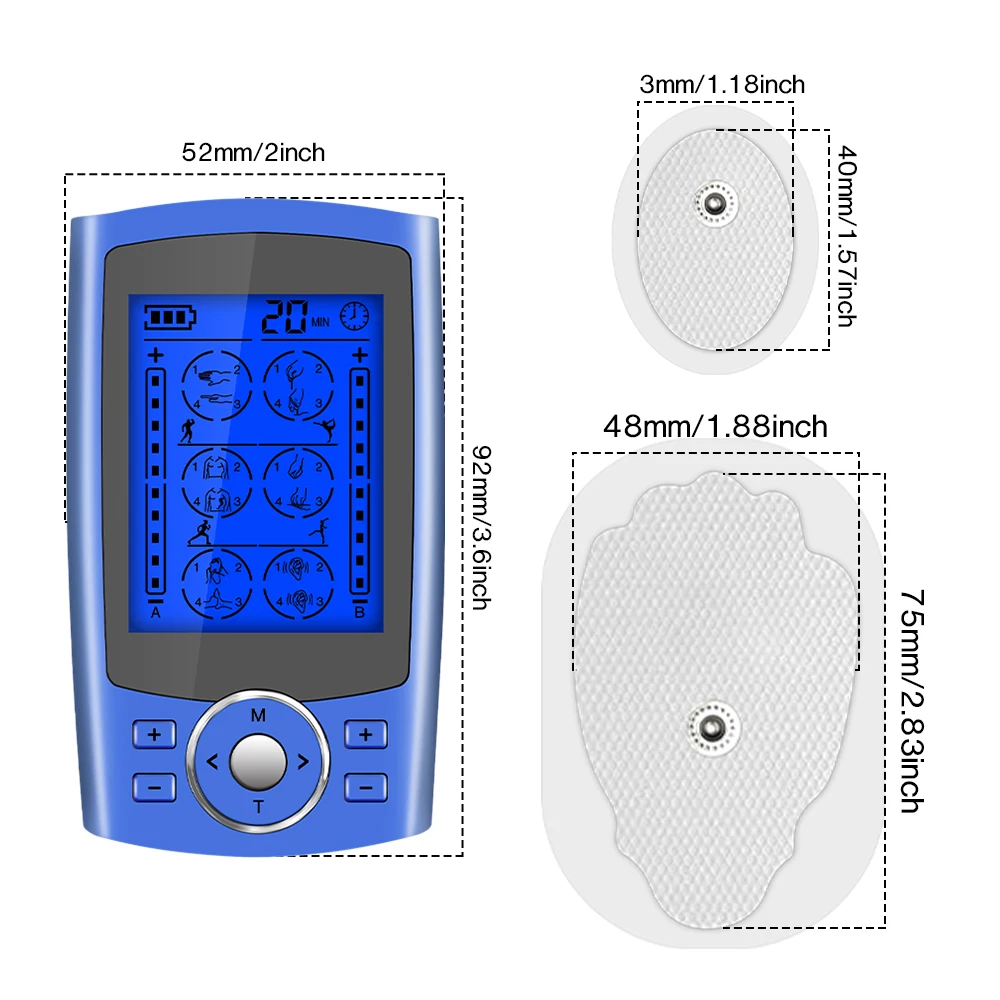 24Modes Eletric Compex Muscle Stimulator EMS Pulse Meridian Physiotherapy TENS  Machine Electrodes Low Frequency Pads Massageador