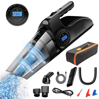 

2 In 1 Car Handheld Cordless Vacuum Cleaner With LED Light 120W 5000pa Tire Pressure Gauge Tire Inflator For Home Wet Dry Use