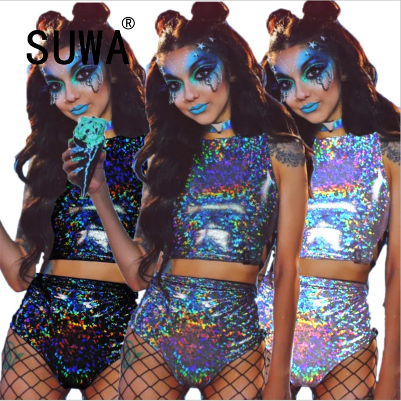Women O Neck Crop Top And Shorts Set Sexy Night Out Party Lace Up 2 Pieces Clothes Set Tracksuits