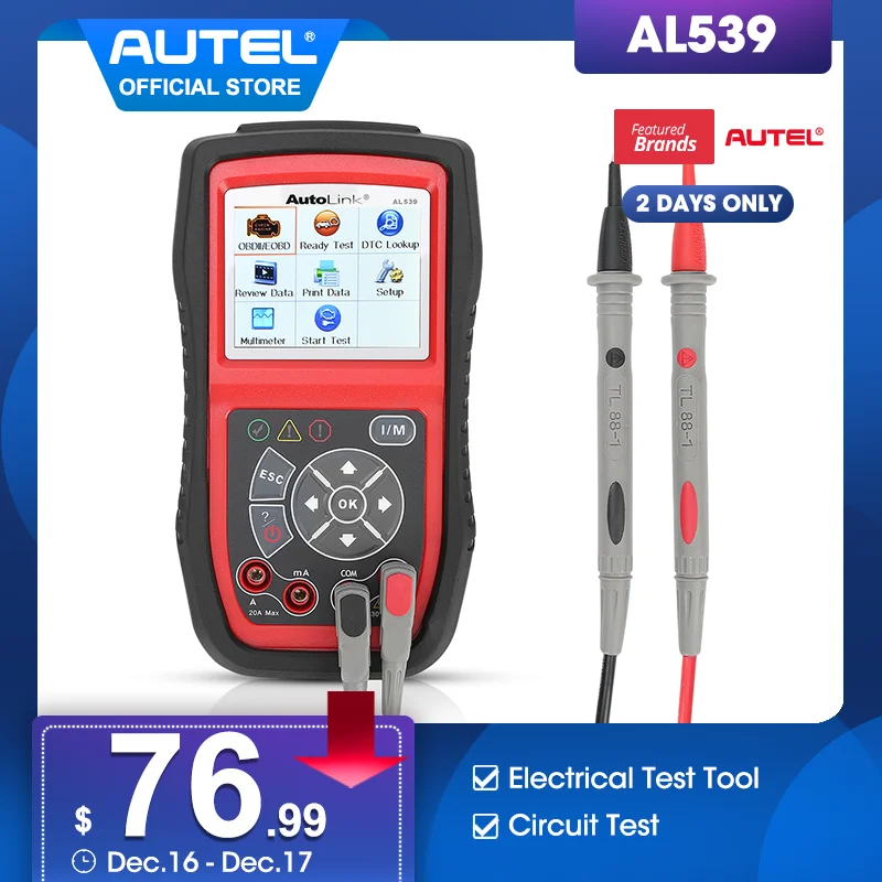 Autel AutoLink AL539 автоматический считыватель кодов OBDII диагностический инструмент OBD2