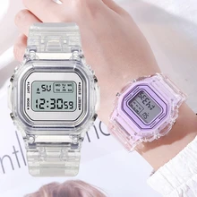 Montre numérique carrée transparente pour femmes, montre bracelet électronique de sport, livraison directe