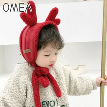 OMEA/зимние наушники; Детский Рождественский шарф с оленем; милый шарф для мальчиков; галстук; кавайная шапка для девочек; флисовые теплые наушники с рисунком кота