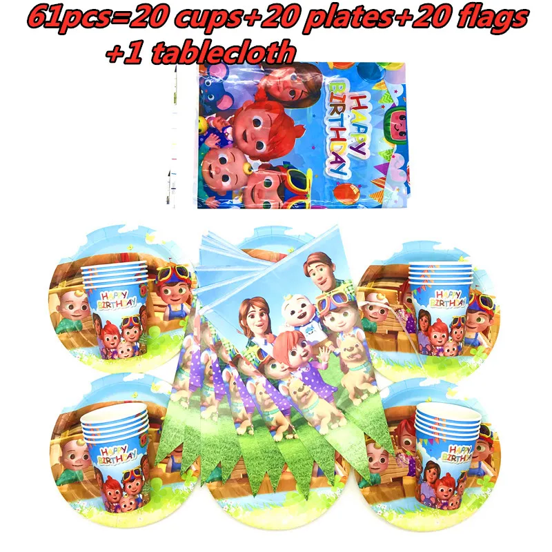 Cocomelon украшения для детского дня рождения бумажная тарелка чашка флаг скатерть