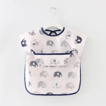 

Thin type of children's overall cotton waterproof short-sleeved summer wear their babies eat apron bib protective clothing