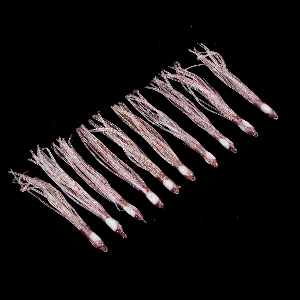 10pcs 9cm Soft Silicone Octopus Lures Hoochie Squid Skirt Lures Trolling Saltwater Baits for Tuna Mahi Marlin