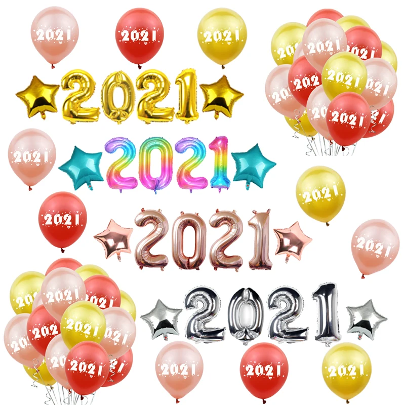 ZLJQ 21 шт 2021 набор воздушных шаров цифры украшения счастливого Нового года номер