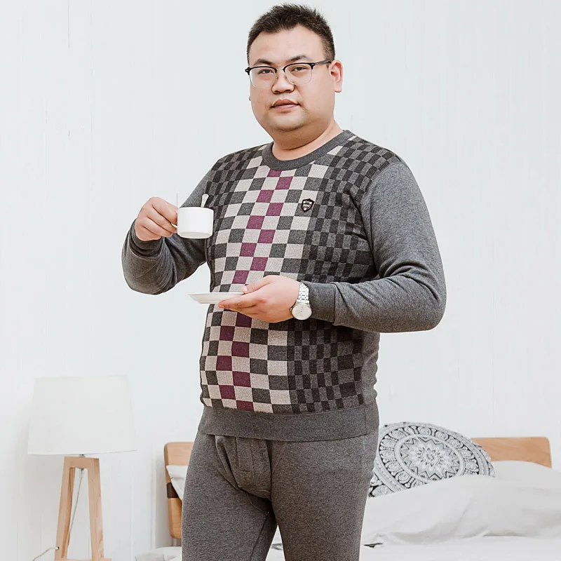 

Male plus Size Plus Velvet Thicken Knee Pads Round Neck Jacquard Keep Warm Underwear Middle-aged And Elderly Cold Protection