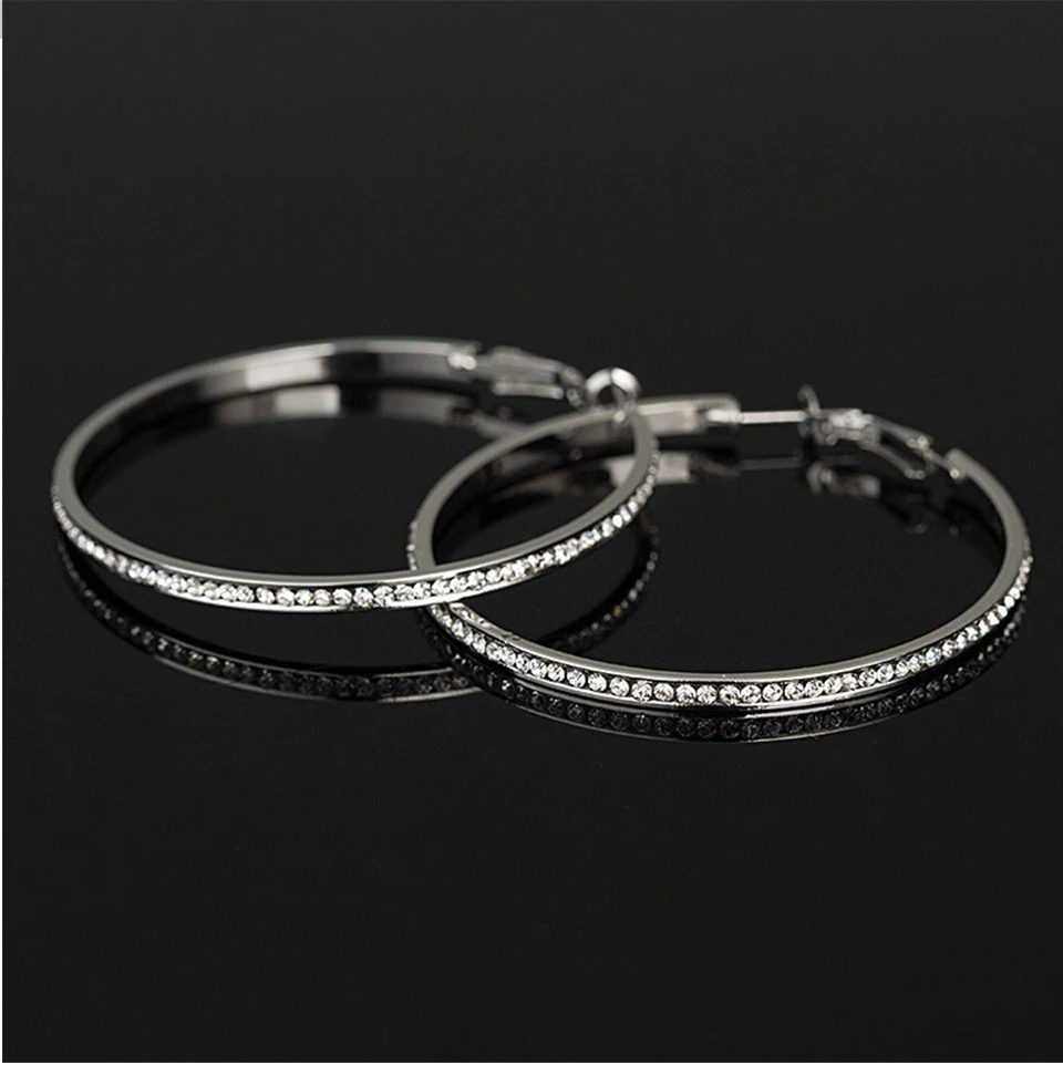 YFJEWE, серебристые, полированные серьги-кольца с австрийским кристаллом для свадебной вечеринки, ювелирные изделия,, серьги# E005