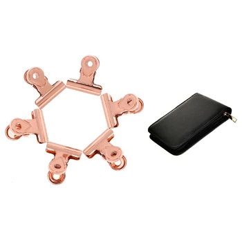 

1 Pcs Schoolbag Pen Pencil Case Leather Case for 12 Pen K20 & 5 Pcs Rose Gold Metal Binder Clip Letter Paper Clip 50mm