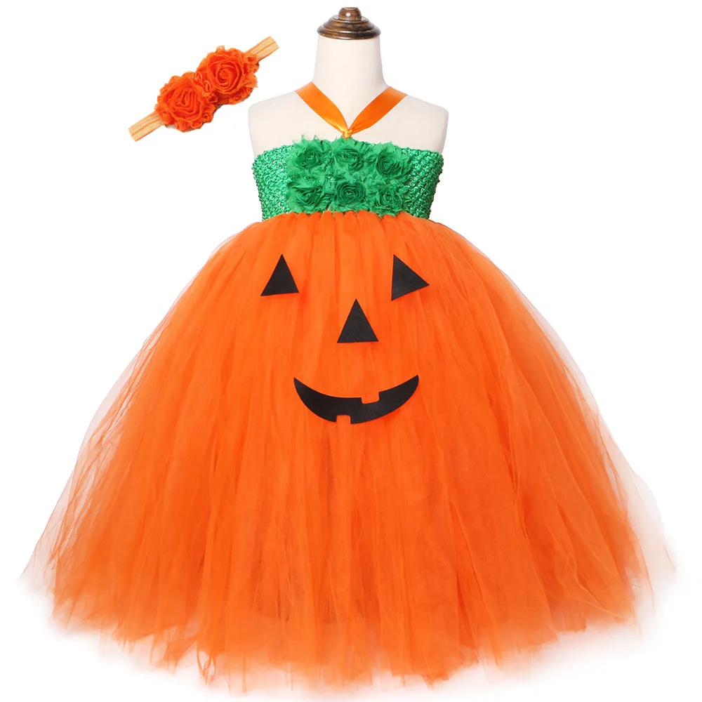 

Jack O Lantern Halloween Pumpkin Skirt Children Holiday Cosplay Costume Girls Gauze Tutu