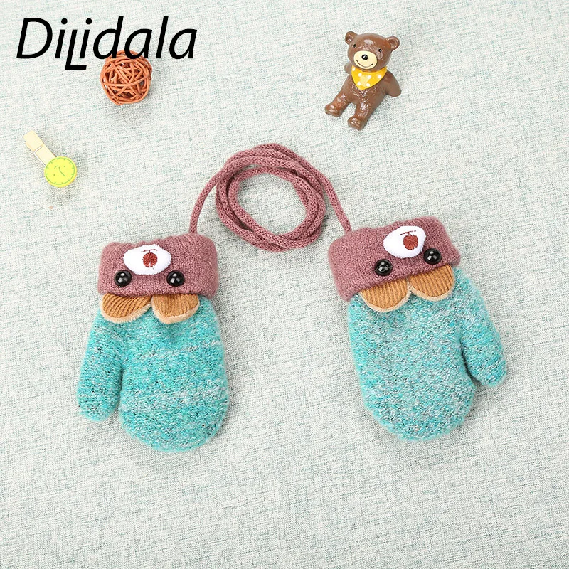 Dilidala/Детские шерстяные перчатки с героями мультфильмов; однотонные двухслойные бархатные толстые зимние вязаные детские перчатки; кашемировые перчатки для детей