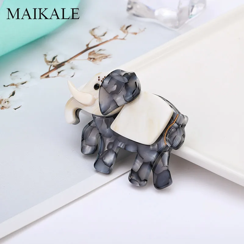 MAIKALE Fashion Acrylic Elephant Brooches for Women Men Big Resin Acetate Celluloid Animal Brooch Pins Jewelry Gifts Cute Broche