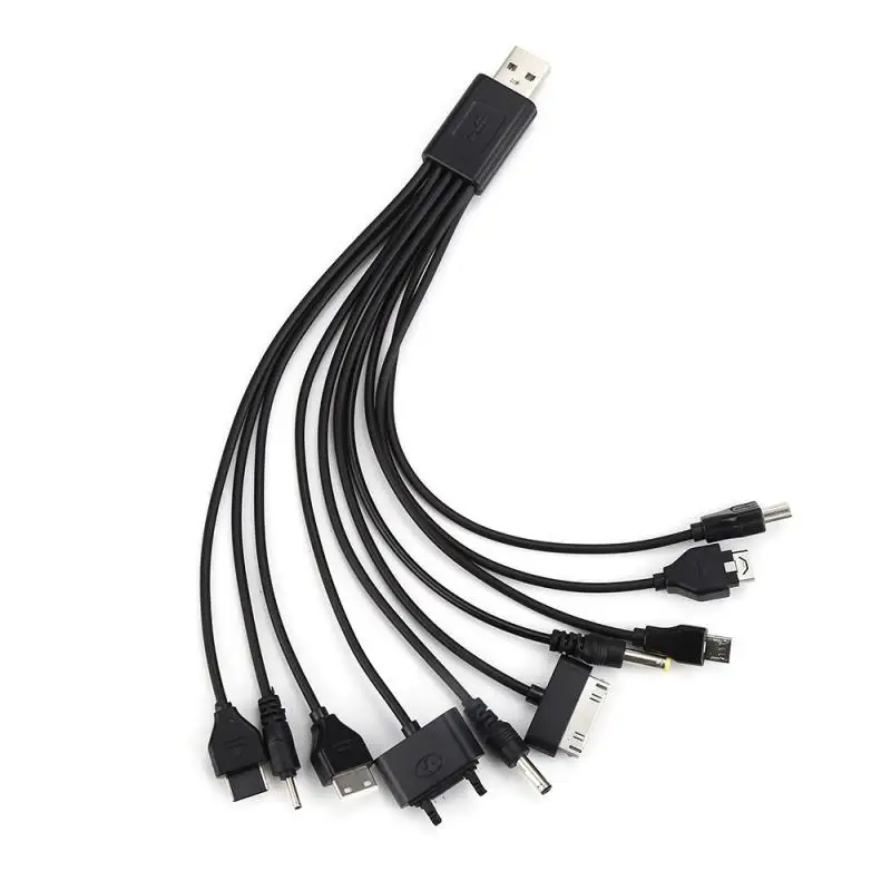 

HOT! 23cm Useful Black 10 In 1 USB 2.0 Version Multi Charger Mobile Phone Cable Universal A Male To Multi Plug Charger Cable