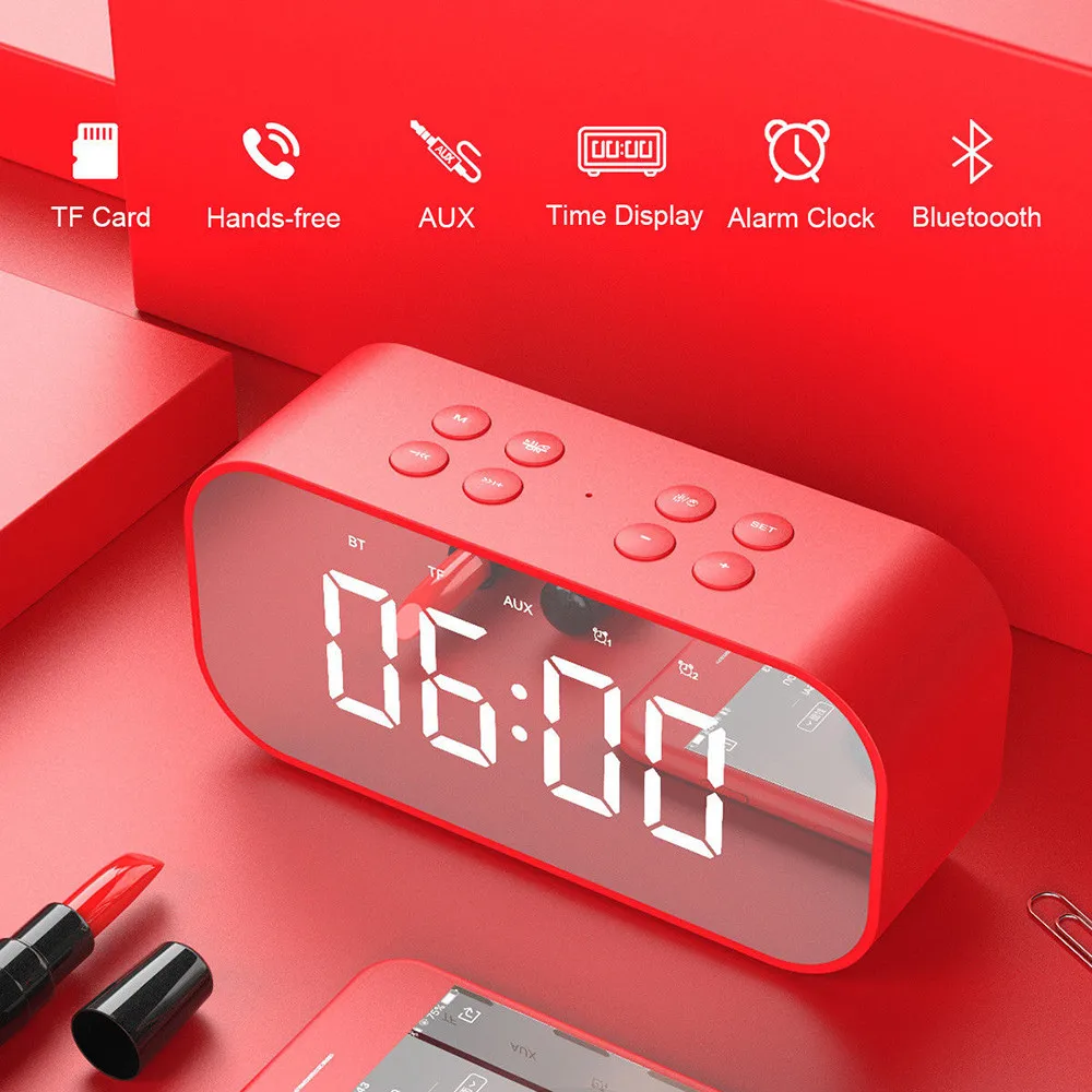 H30 Bluetooth динамик с fm-радио светодиодный зеркальный будильник часы сабвуфер музыкальный плеер Повтор Настольные часы беспроводные