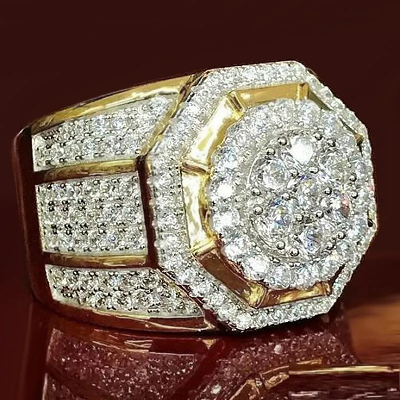 

USTAR Luxury Geometric statement Rings for men Jewelry Full Paved CZ stone Gold unisex women men rings male anel fashion wedding jewelry party gifts