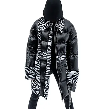 

Winter Irregular Zebra Print Pattern Zipper Pocket Women Coat 2020 New Loose Fashion Jacket Temperament Female Outwear Parka 167