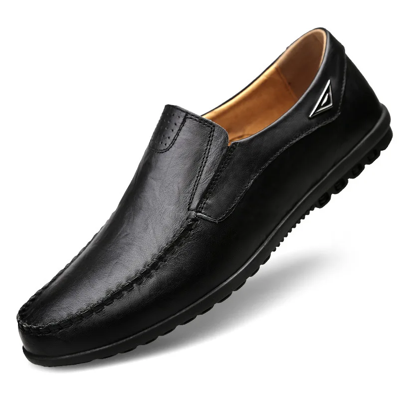 Мужская повседневная обувь из натуральной кожи, люксовый бренд, мужские лоферы, Мокасины, дышащие слипоны, черная обувь для вождения размера плюс 37-47 - Цвет: black