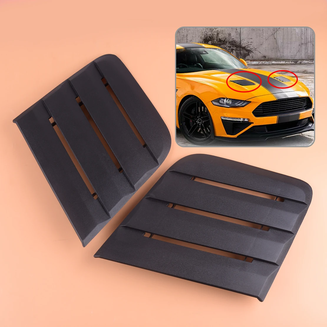 DWCX 2Pcs Black Car Hood Vent Heat Extractors Cover 422083 Fit for Ford Mustang 2018 2019외부 문 판