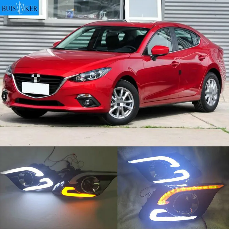 

Дневные ходовые огни для Mazda 3 Axela 2014-2016, белые, желтые светодиодсветодиодный дневные ходовые огни, противотуманные фары, дневные фонари