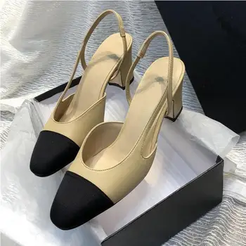 

Hot Sale-Women cow leather sandals,summer Cool High Heeled Moccasins shoe Office Lady Street Pumps,35-42